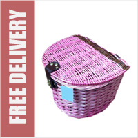 Wicker Bike Basket with Lid Pink
